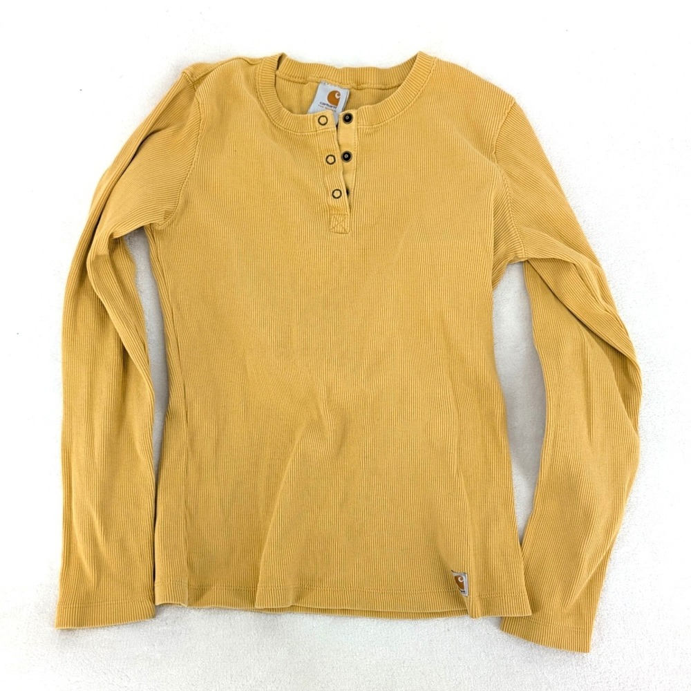Carhartt for Women Ribbed Cotton Henley Long Sleeve Shirt Mustard Yellow Size M